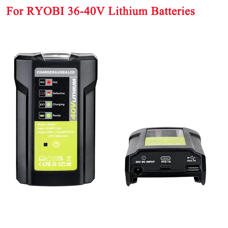 

OP403 Power Charger Charger Adapter Featuring USB Port and LED Indicator Light Compatible with For Ryobi 40V Lithium Batteries