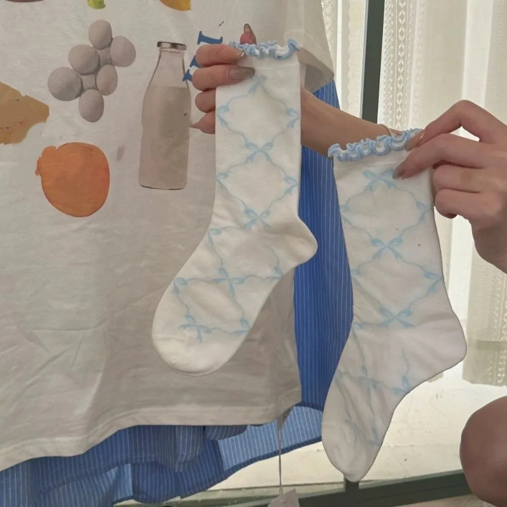 

5 пар мягких тонких хлопковых носков с рюшами и бантом, стильные носки в стиле Лолиты, дышащие женские чулочно-носочные изделия, милые носки для женщин и женщин