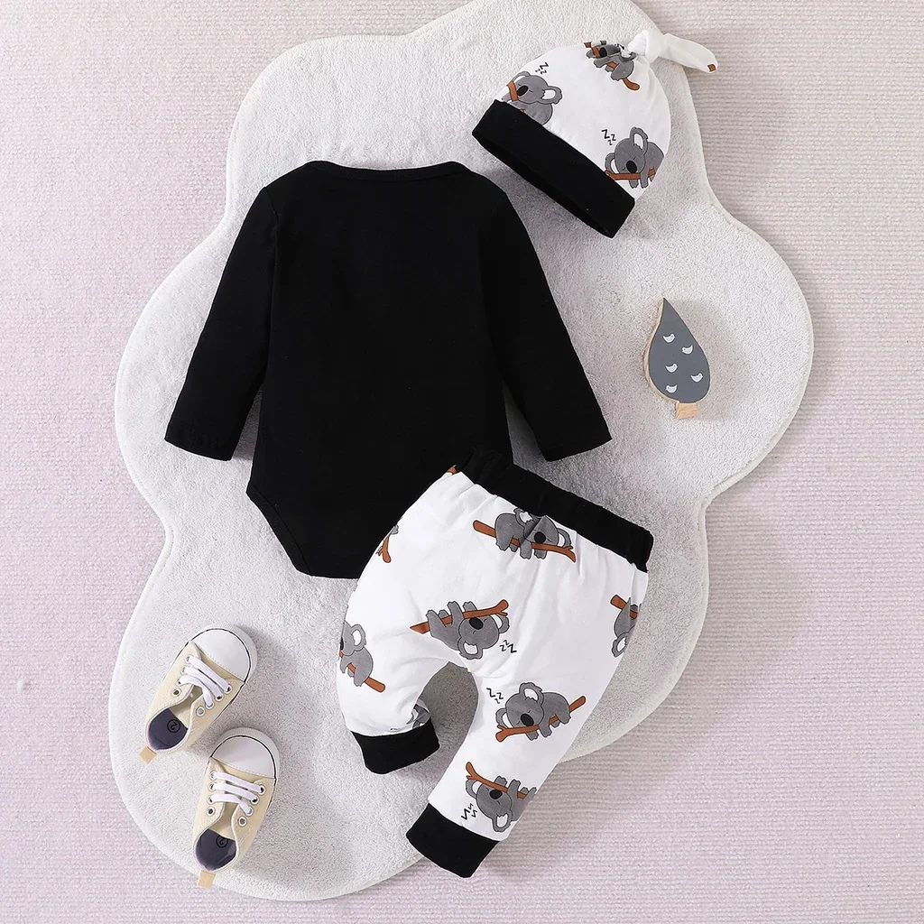 Clothing Set For Kid Unisex 0-18 Months Long Sleeve Cartoon Cute Koala Romper and Pant with Hat Outfit For Newborn Baby Boy Girl