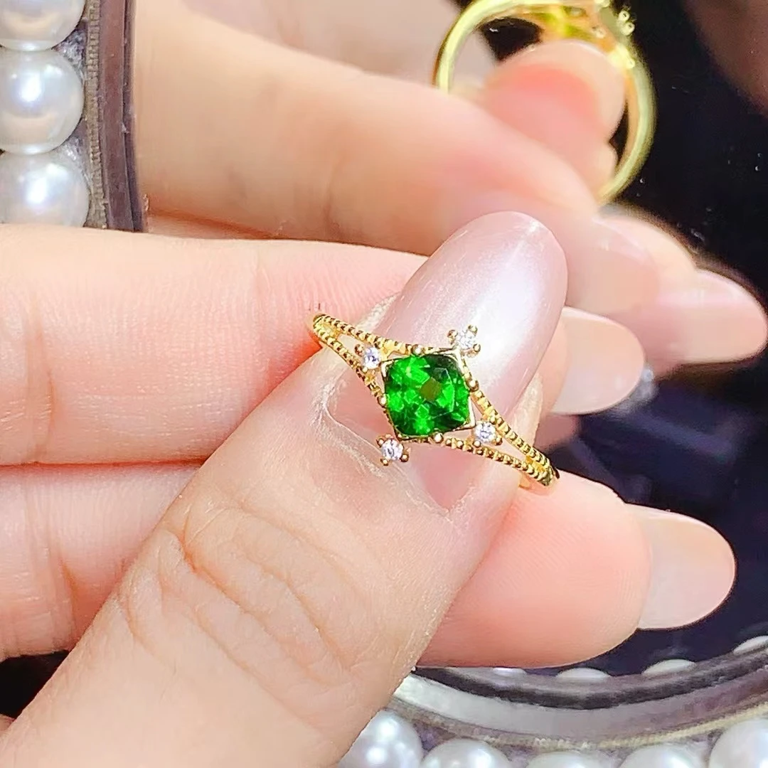 

KJJEAXCMY High quality Simple Natural Diopside Ring S925 Elegant Silver Inlaid Simple Palace High-End Design Women's Jewelry