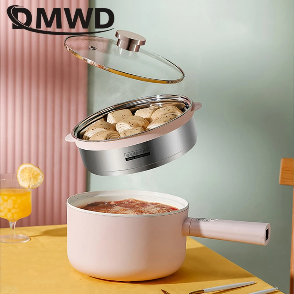 DMWD 1.8/2.5L Household Cooking Pot Electric Rice Cooker Mini Hot Pot Food Steamer Porridge Soup Pot Breakfast Maker Frying Pan