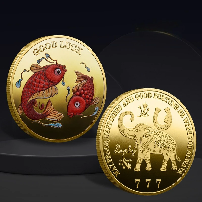 Godod Lucky Coin Souvenir Fish Commemorative Coin Pisces Lucky Coin Lucky Statue Good Luck and Auspiciousness