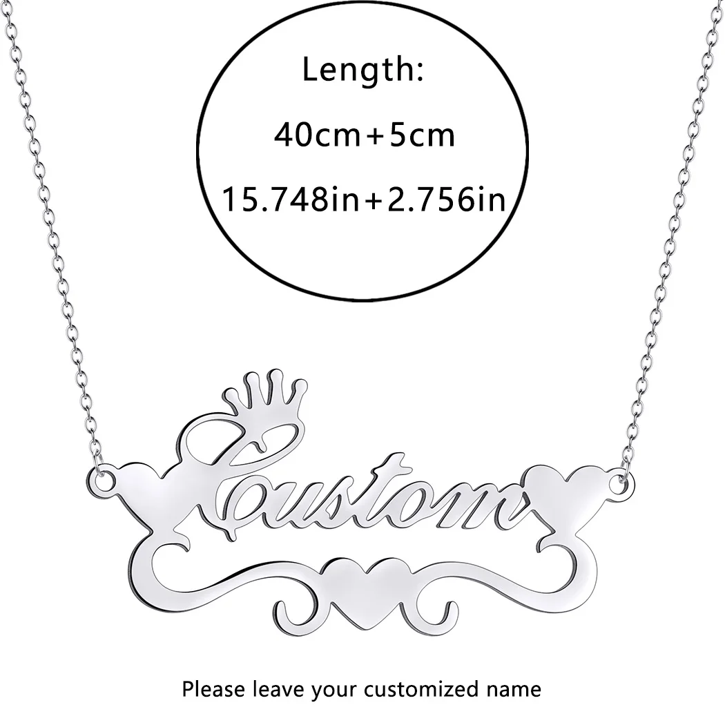 1pcPersonalized Custom Heart Name Necklaces For Women Stainless Steel Crown Pendant Chain Valentine's Day Jewelry Gift image 6