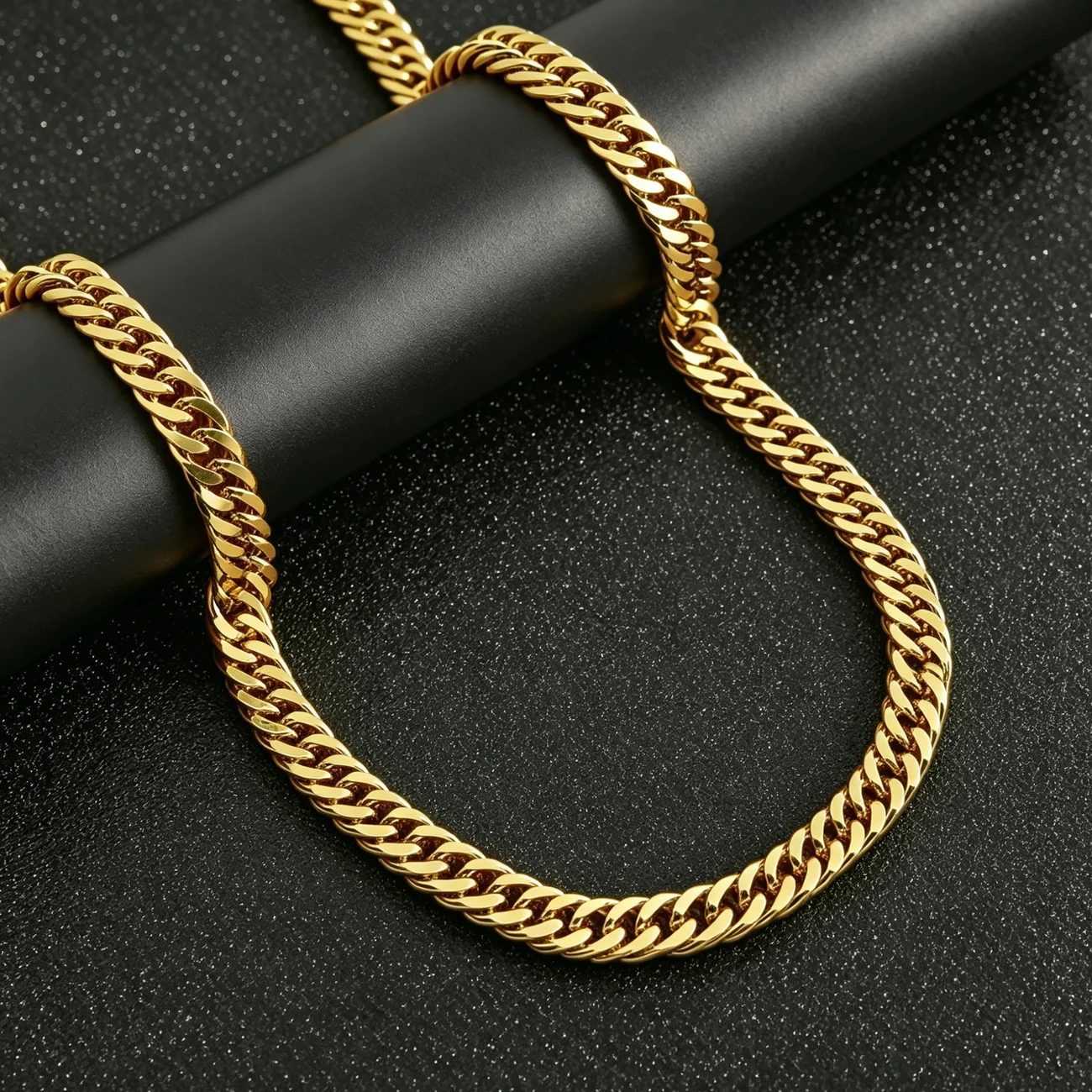 DUOYING Hip Hop Stackable Double Sided Polished Cuban Chain Necklace 6/8mm Copper Gold Plated Thick Curb Link Jewelry for Unisex