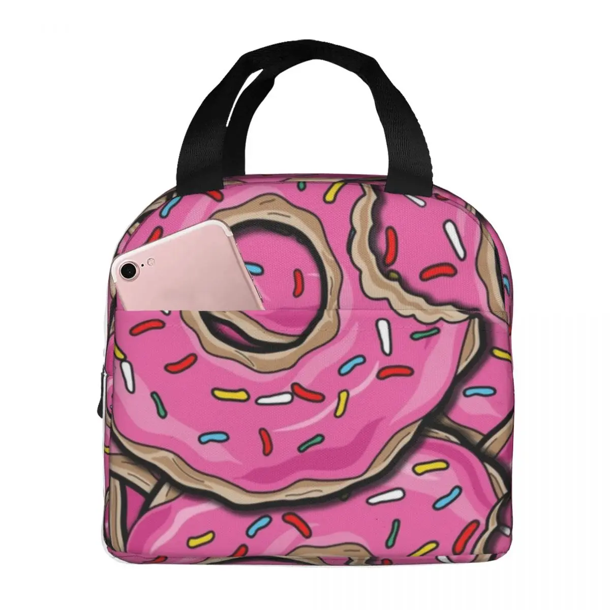 Pink Sprinkle Doughnut Dust Insulated Lunch Tote Bag for Women Portable Thermal Cooler Food Lunch Box Outdoor Camping Travel