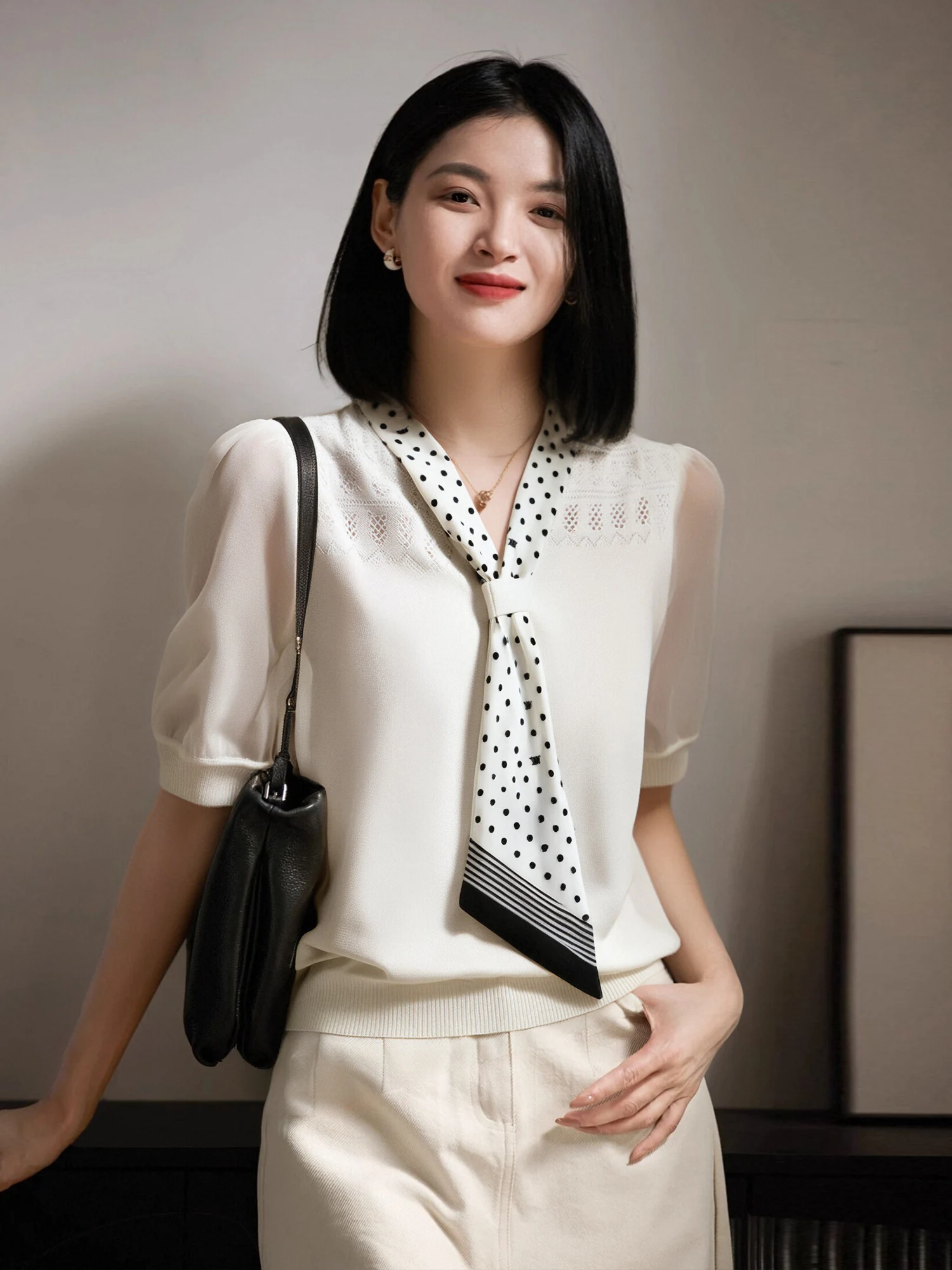 

Chivirin Ice Silk Knitted Top Women's Summer irt Loose ort Sve V-Ne T-irt Comfortable Breathable Polyester Fiber