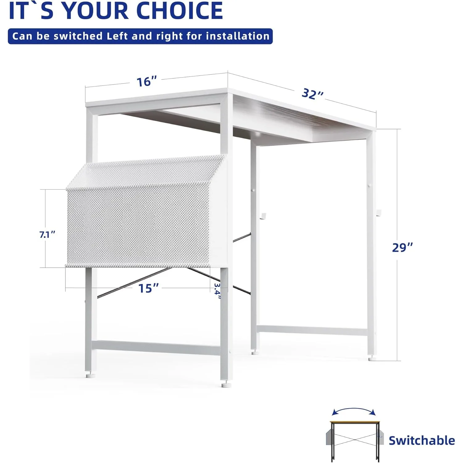 32 inch small space computer desk with storage bag, headphone hook, small office desk, study, writing desk