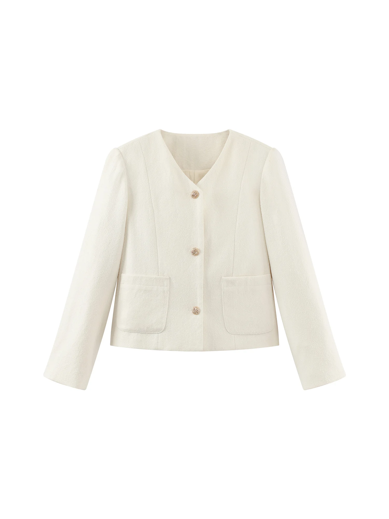 Elegant Minimalist Short Blazer Tailored V Neck Cropped Jacket Women Autumn Casual Outfit Structured Shoulders Chic Modern Style