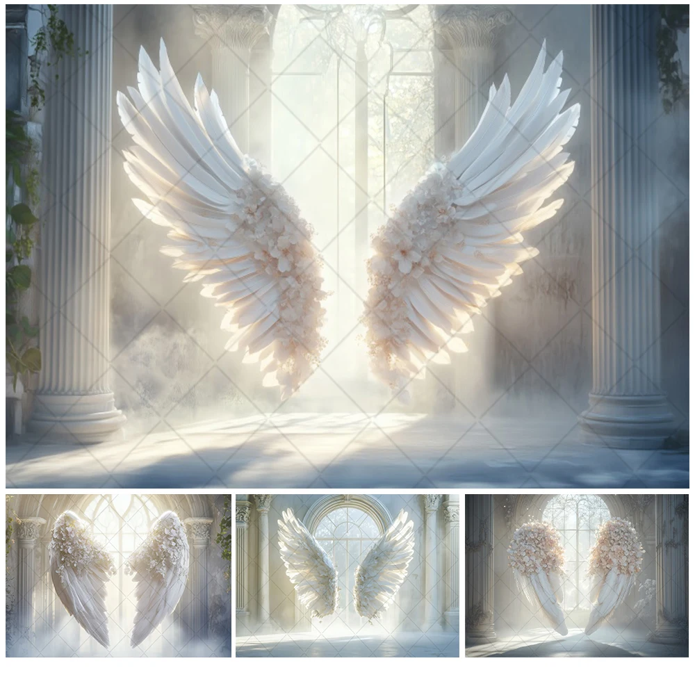 

Angel Wings Photography Backdrop Classical Palace Floral Window Sunshine Bride Wedding Maternity Portrait Photo Background Decor
