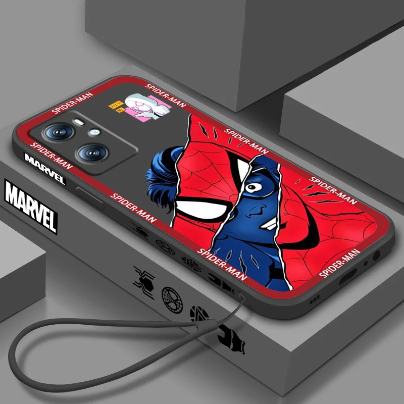 Marvel Super Spiderman Hero Liquid Left Rope For OPPO Find X6 X5 X3 A98 A96 A94 A93 A77 A76 A74 A72 A57 A53 A16 5G TPU