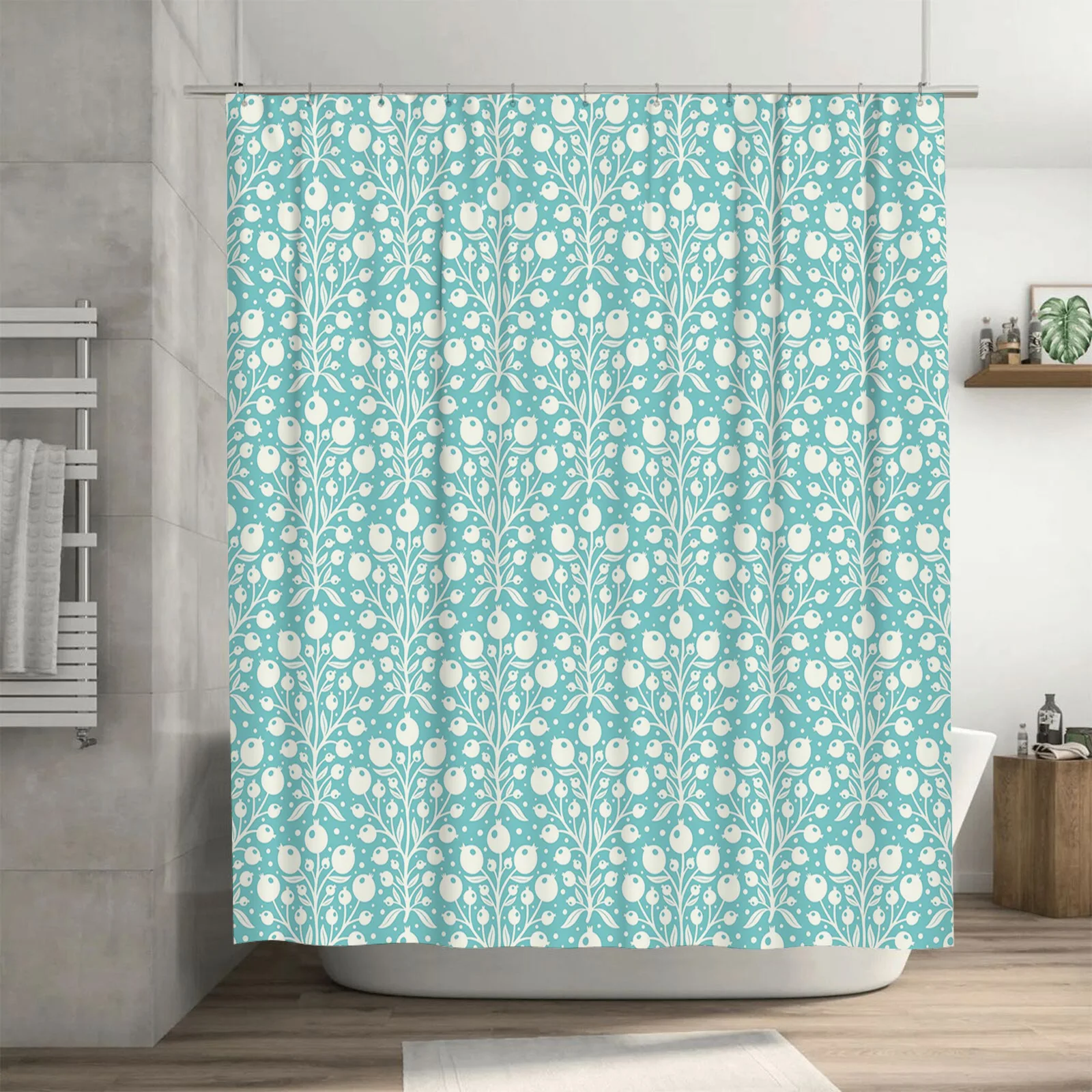 Blue White Owl Floral Print Shower Curtain Waterproof Decorative Bathroom Accessories Home Textile 72x84 inches (180X213cm)