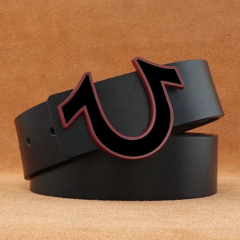 High Quality Designer Fashion Horseshoe Buckle Wide Men Belts Smooth Genuine Leather Waist Strap Cow Hide 3.8cm Men's belt
