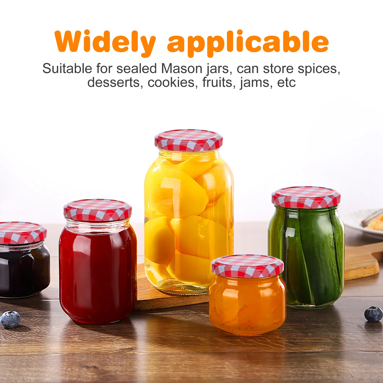 40pcs lug lids for glass jars Mason Jar Lids Metal Canning Lids Red Checked Screw Caps For 6.3 Cm Canning Jars Jam Jelly Bottles