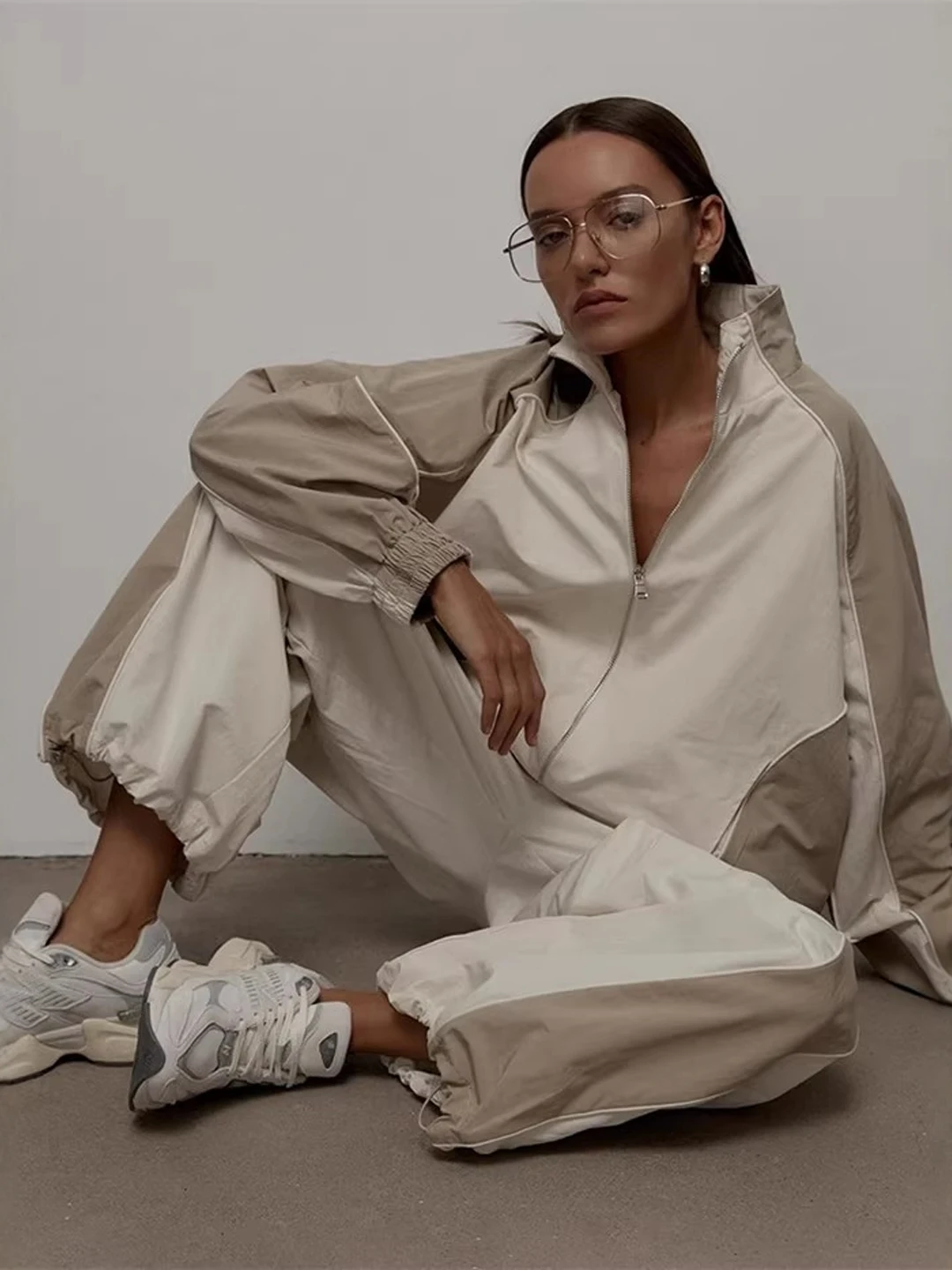 

Faionable Long Sve Jaet Pants Set Women's Zipper Jaet High Waist Long Pants Casual Sportswear Two-Piece Suit