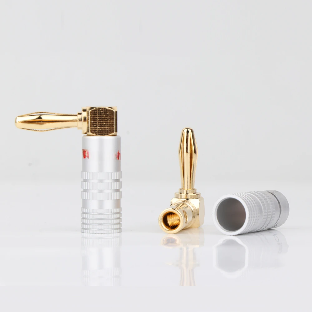 High-quality 4 PCS L Type Banana Plug Right Angle Speaker Adapter Wire Cable Connector Gold Plated For HiFi Musical Audio