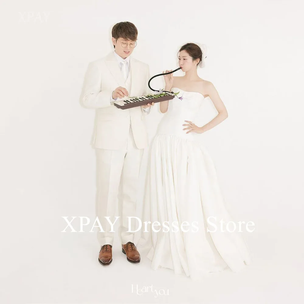 

XPAY Strapless Simple A-line Wedding Dresses Korea Photo shoot Customized Elegant Bride Gowns Party Women Bride