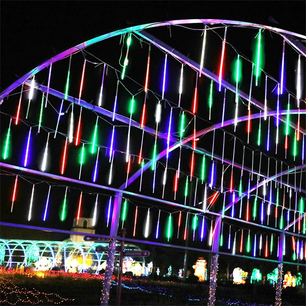 LED 유성우 8 튜브 요정 휴일 조명 미국 플러그 110V 웨딩 파티 침실 야외 2025 크리스마스 홈 인테리어