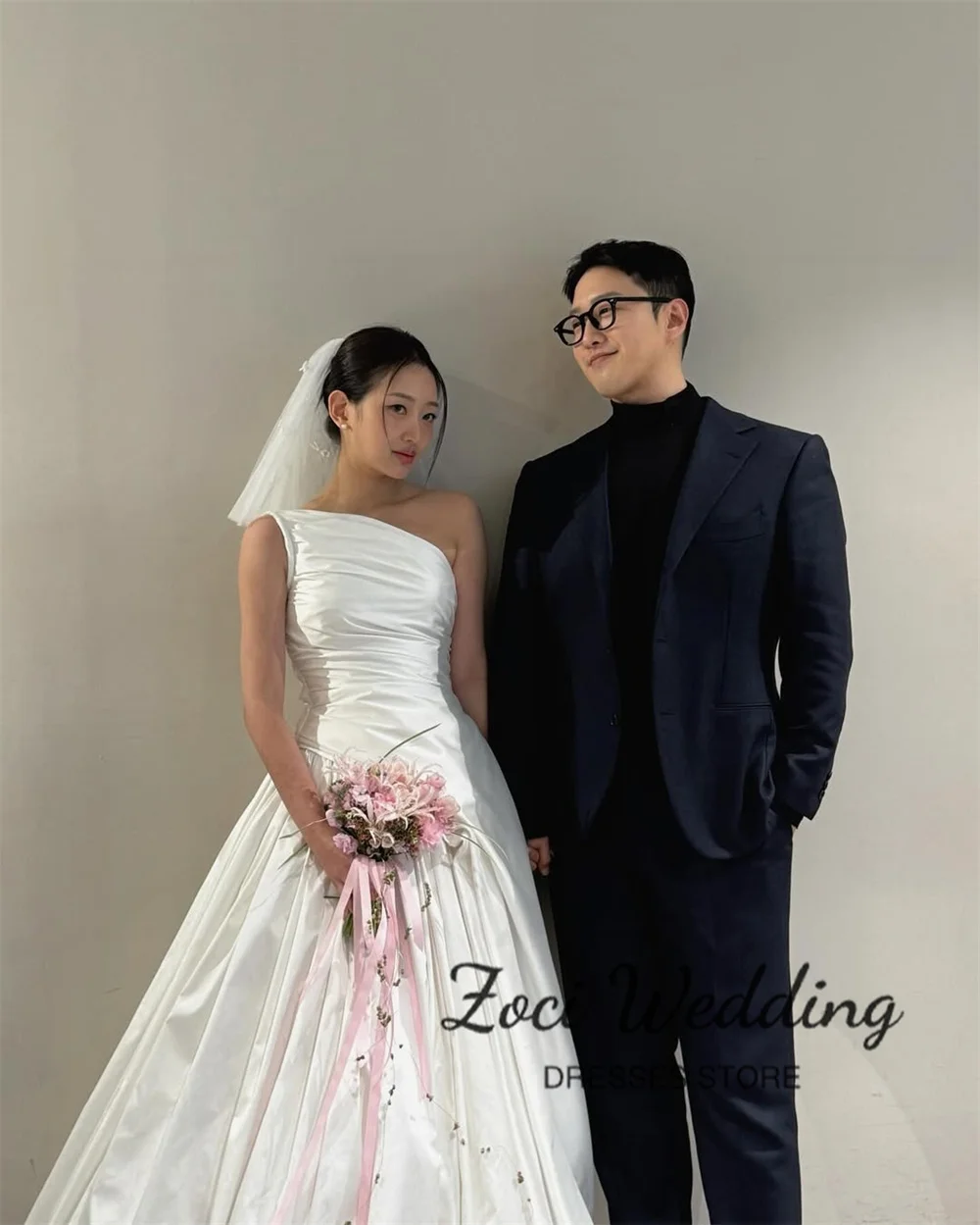 Zoci One Shoulder Korea Wedding Dresses Customized A-line Bridal Gown Korea Photo Shoot Dresses Party Gown