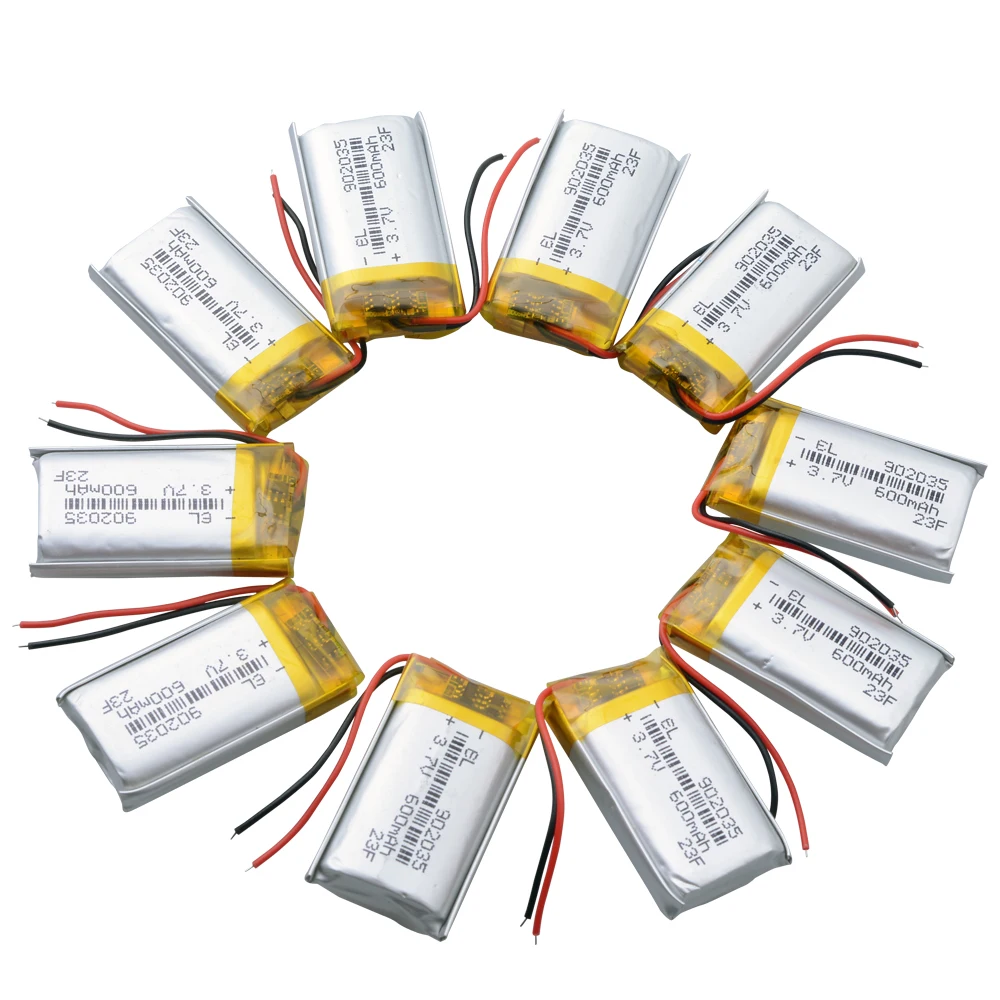 

10Pcs/Lot 902035 3.7V 600mAh Lipo Polymer Lithium Rechargeable Battery