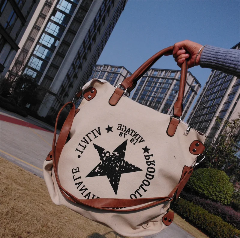 2024 Top Quality Women Printed Star Shoulder Bags Large Size Canvas Travel Bags Multifunctional Letters Bags Drop Shipping