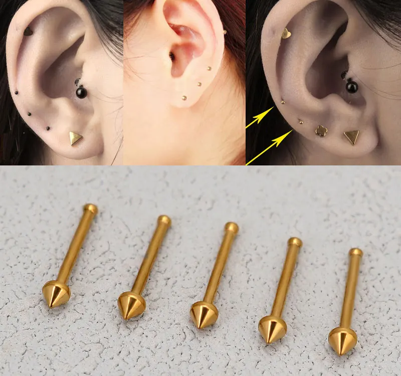 5Pcs Black Stainless Steel Cone Ball Mini Stud Earring For Women Tragus Lobe Cartilage Pierceing Earrings Men Punk Jewelry Gift