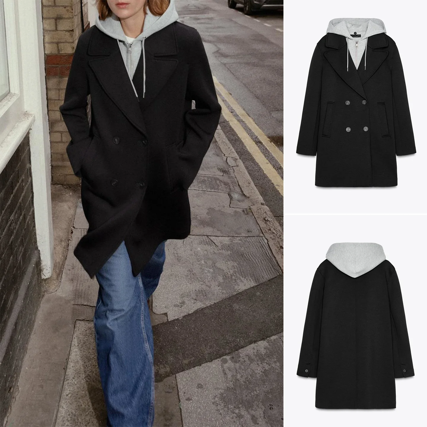 

Новое осеннее женское пальто с двойным клапаном, съемная шляпа со шнурком, большая верхняя одежда 8073039, прямой длинный све