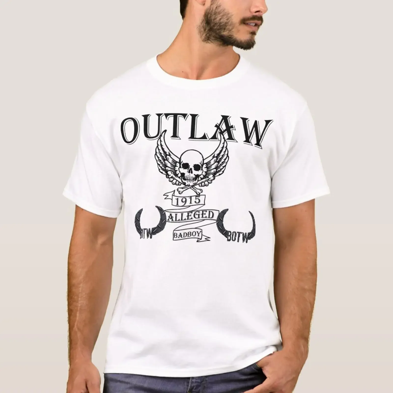 Outlaw Alleged Badboy by Bull of the Woods T Shirt vintage Washed streetwear Versatile Soft designer clothes