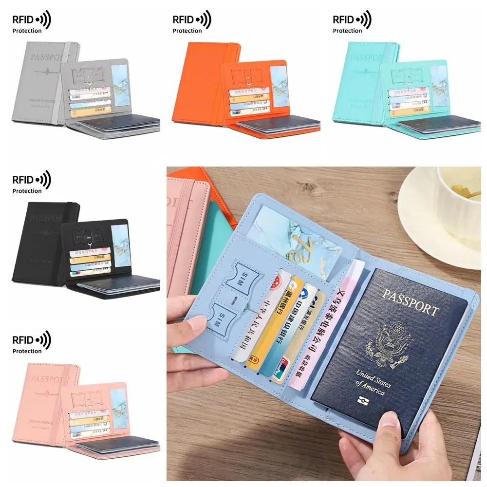 With RFID PU Leather Passport Holder Passport Package Certificate Storage Bag Passport Protective Cover Card Case