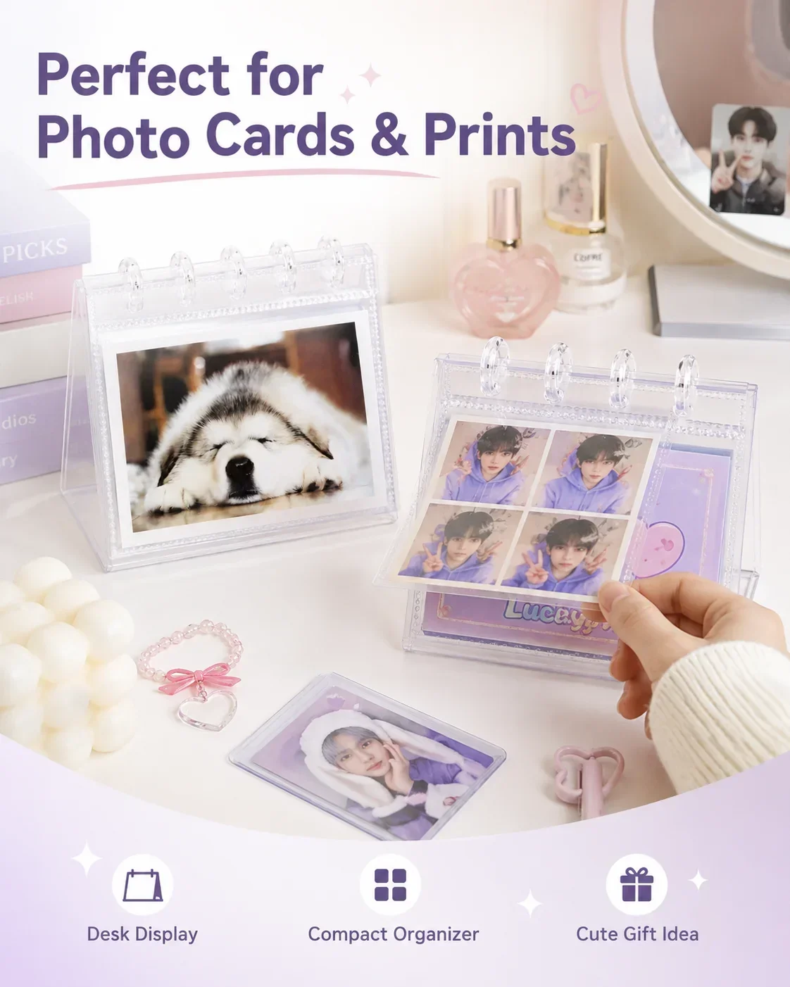 Tabletop Calendar Photo Album 3 5 6 Inch, Standing Mushroom Hole Photocard Binder, Fan-made ID Card Organizer