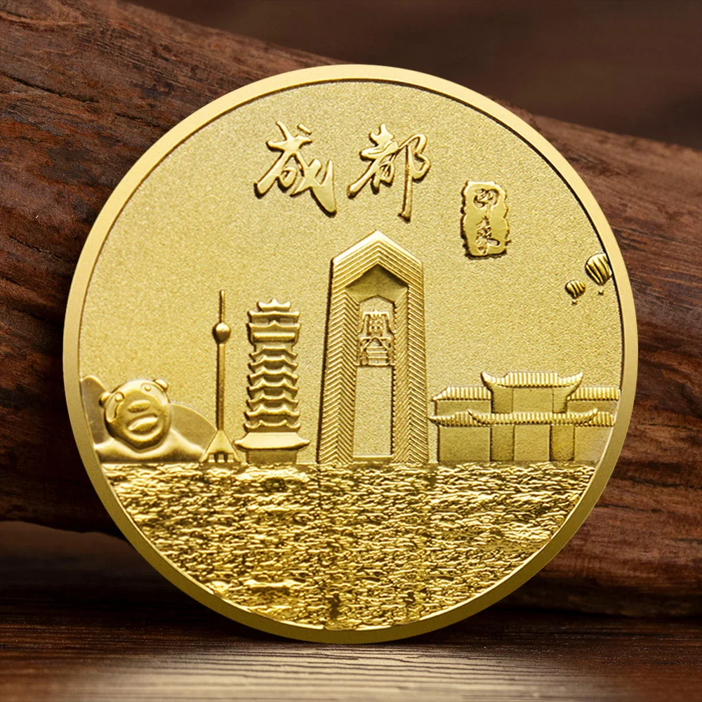 Gold Plated Chengdu Impression Commemorative Coin Mahjong-playing Panda Opera Panda Collectible Coins Lucky Small Gifts