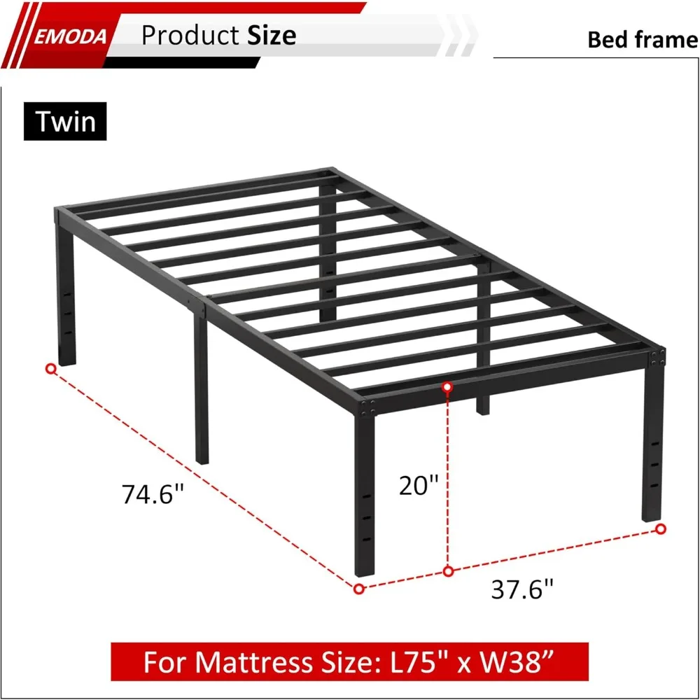 EMODA Marco de cama doble de 20 pulgadas No necesita somier, marcos de cama de plataforma doble de metal alto y resistente con gran espacio de almacenamiento, Nois