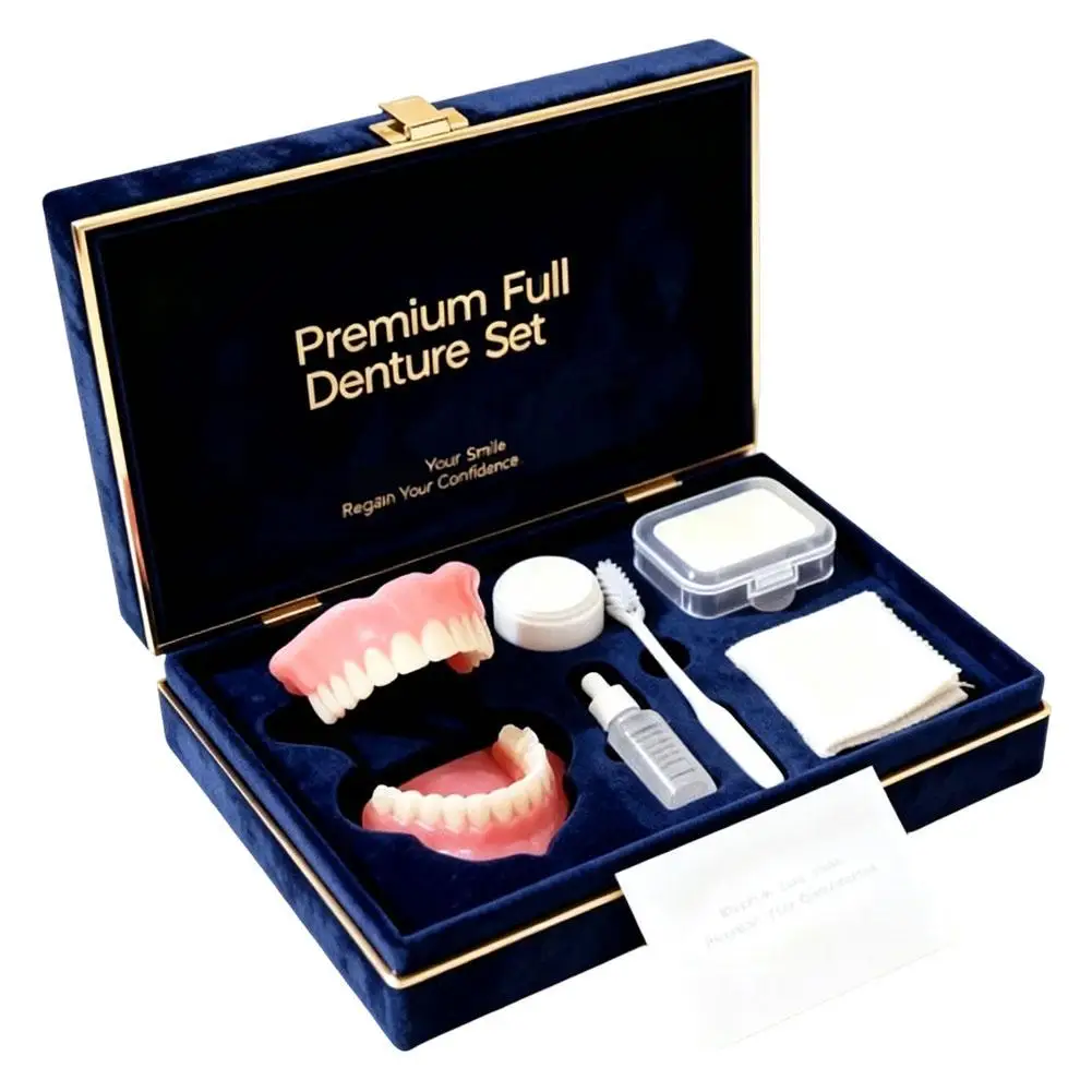 2026 Instant Smile Silicone Denture Kit Realistic Upper Lower False Teeth Full Set With Cleaning Tool Comfort Fit Daily Wear