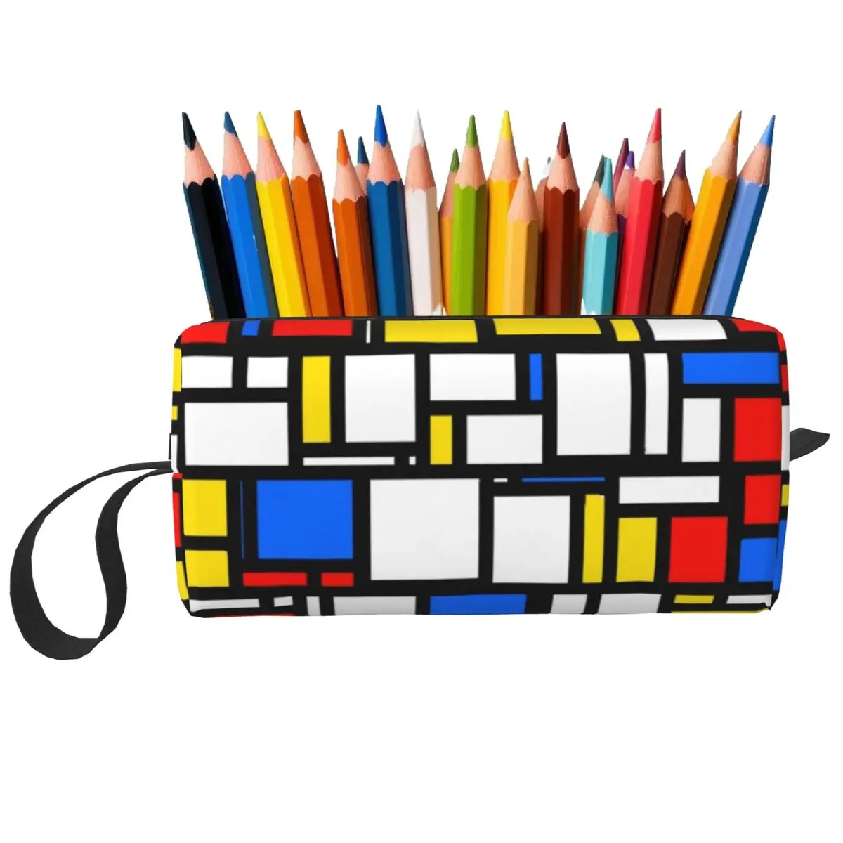 Mondrian Abstract Art Deco Graphic Makeup Bag Cosmetic OrganizerToiletry Cosmetic Bag for Women Beauty Travel Pencil Case