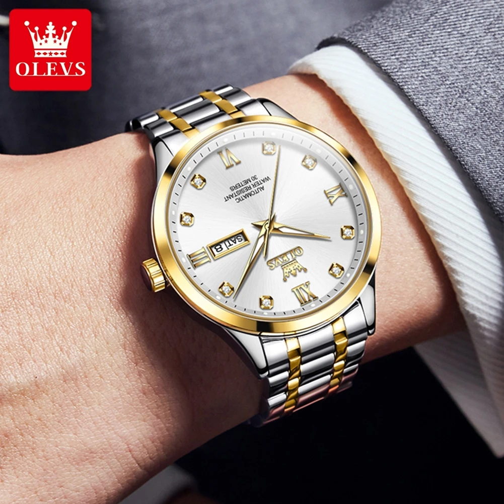 OLEVS 9946 Luxury Men\'s Watch Classic Brand Automatic Mechanical Watch High Quality Diamond Waterproof Luminous Date Men Watch