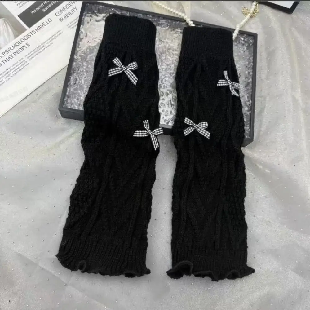 Knitted Style Bow Tie Leg Warmers Pile Stockings Japanese Style Knee High Socks Lolita Wear Vertical Stripe Stacked Socks