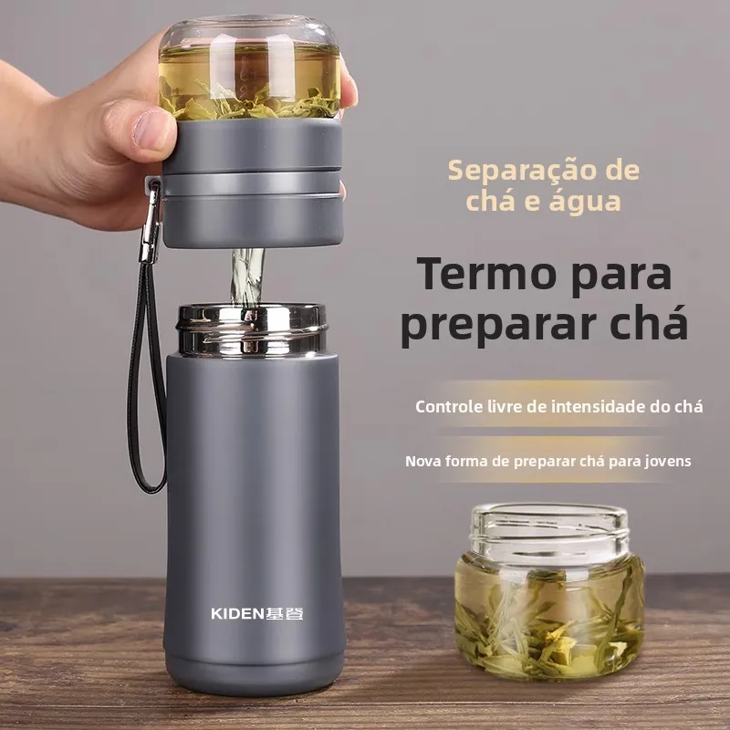 メンズ向け新型高級ビジネスオフィス用ガラス製茶水分離断熱カップ、プレミアムステンレス鋼蓋付き携帯コーヒーカップ