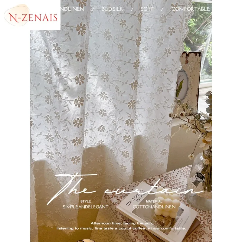 

Custom Size！！French Fashion Beautiful Romantic Embroidered Cotton Lace Elegant Curtains for Living Dining Room Bedroom Decor