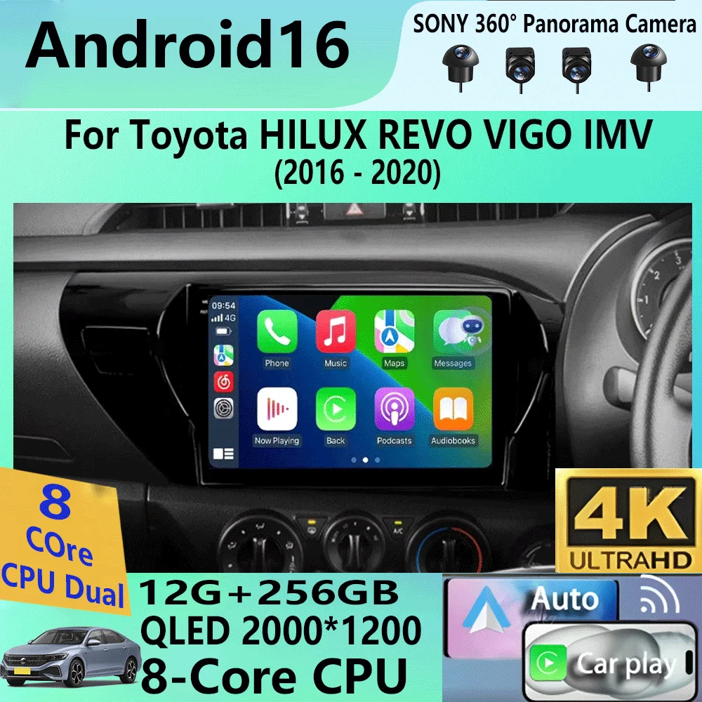 

Автомагнитола Android 16 с CarPlay для Toyota HILUX REVO VIGO IMV 2016-2020, мультимедийный GPS-плеер, стереосистема без DVD