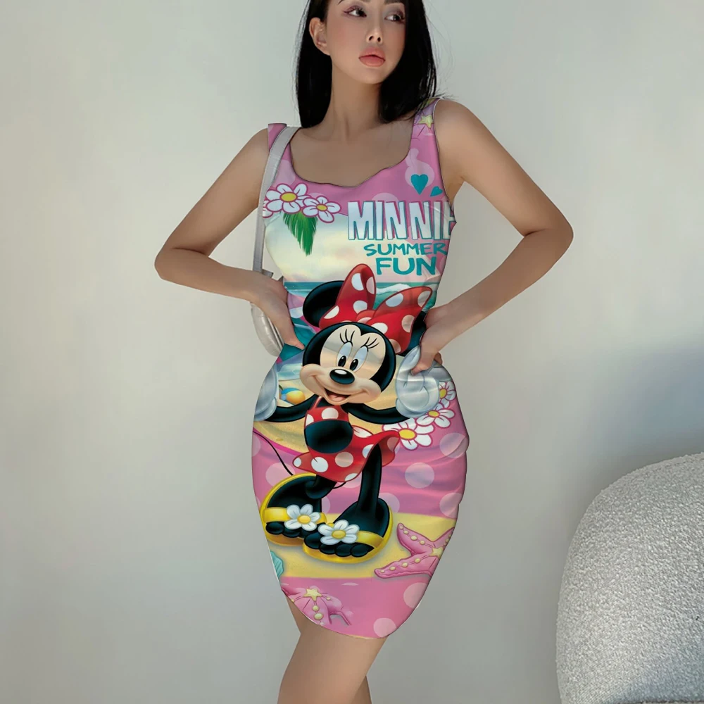 

Minnie cartoon 3D printed short slim-fit suspender dress summer fashion casual comfortable dress sexy figure-showing dress