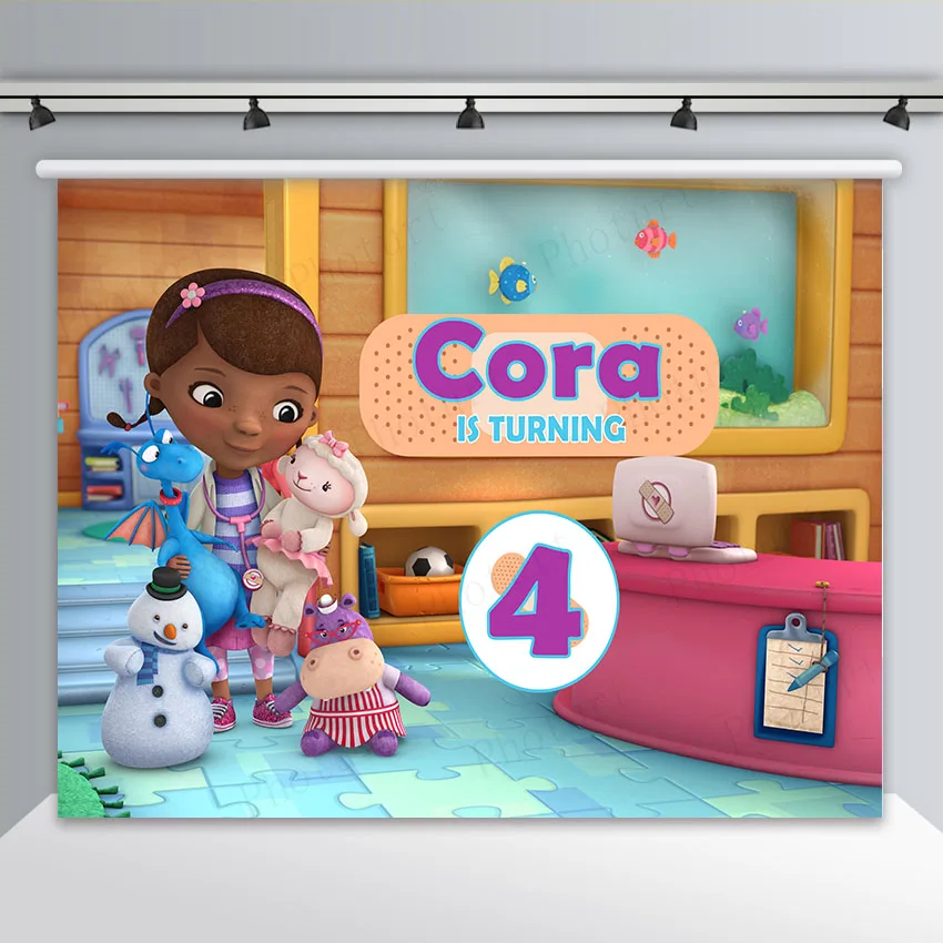 Disney Doc Mcstuffins Photography Backdrop Kids Birthday Party Photo Background Nurse Toy Banner Vinyl Studios Props