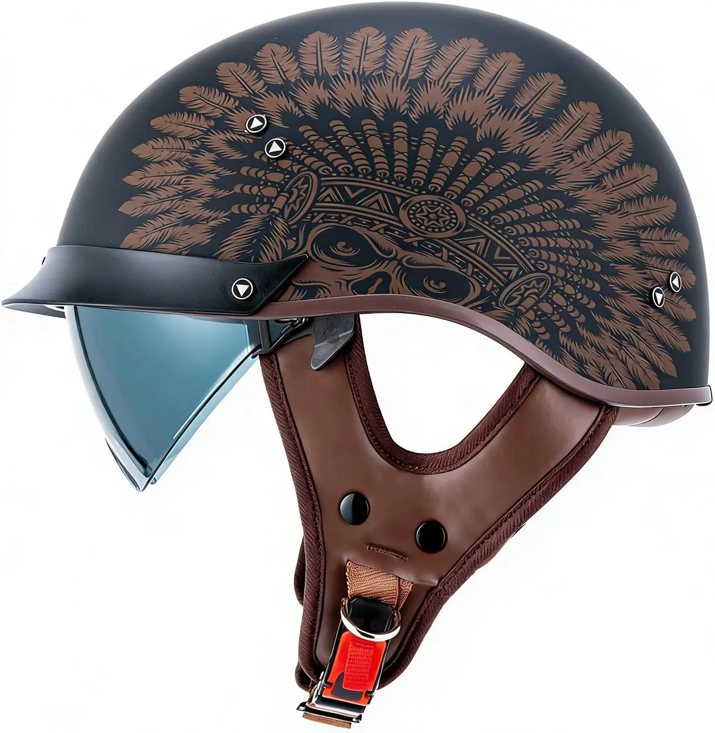 

Half Helmet Motorcycle DOT Approved Open Face Helmet with Sun Visor and Quick Release Buckle for Adults Men and Women