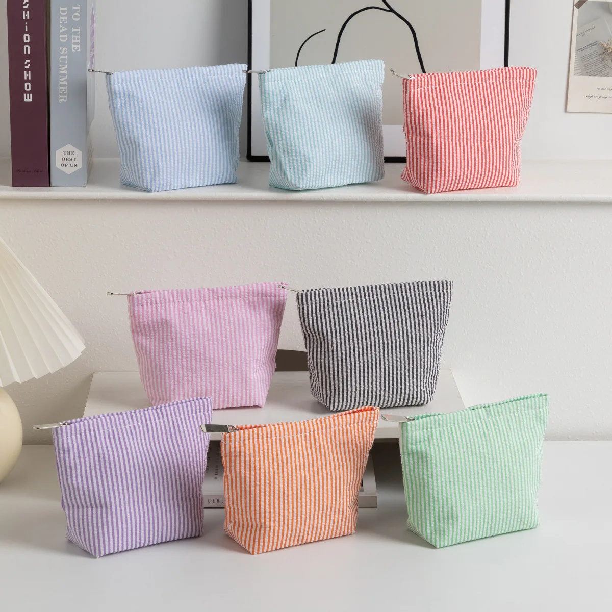 Gestreifte Clutch-Kosmetiktasche für Damen, großes Fassungsvermögen, Make-up-Tasche, Reise-Kulturbeutel