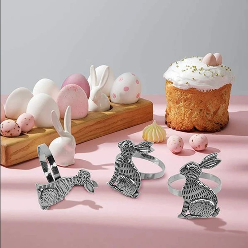 부활절 토끼 냅킨 반지 홀더, 금속 테이블 장식, 부활절 파티, 연회, 저녁 식사, 12 개