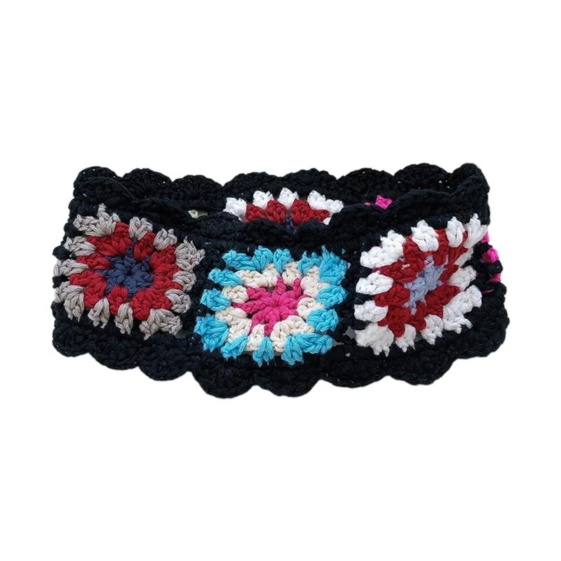 Women Color Matching Hairband Crochet Pastoral Bandanas Headband Elastic Hair Bands Turban Autumn Hair Accessories