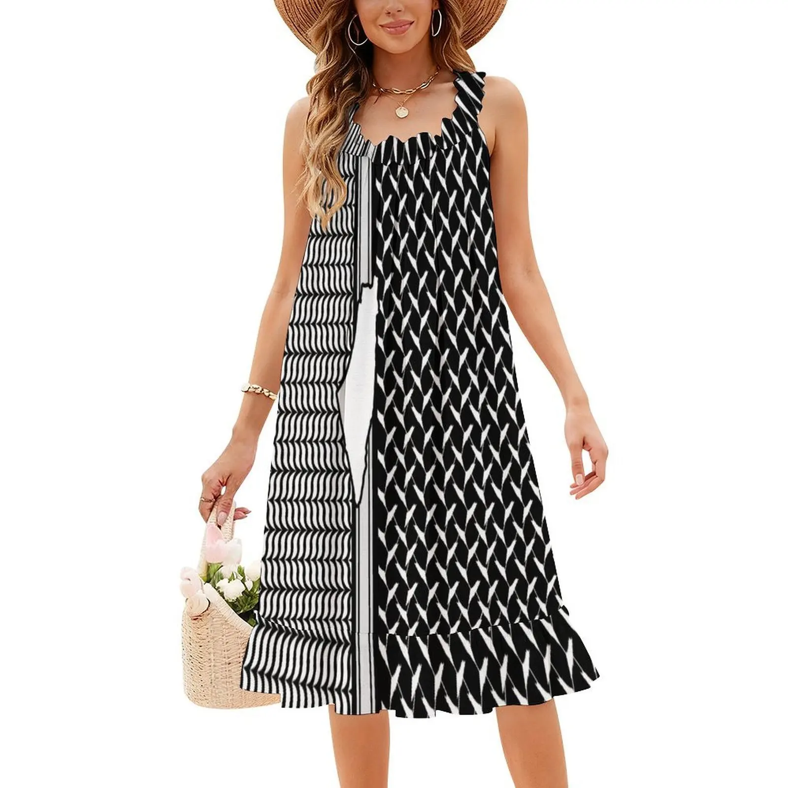 أقنعة الكوفية الفلسطينية |   فستان كوفية فلسطين الحرة على شكل قلب فستان أنيق للحفلات الصيفية للنساء الفلسطينيين