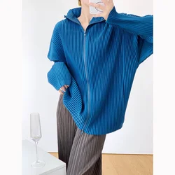 Miyake Pleated Jacket Women's Autumn Casual Loose Zipper Cardigan Autumn and Winter New 2024