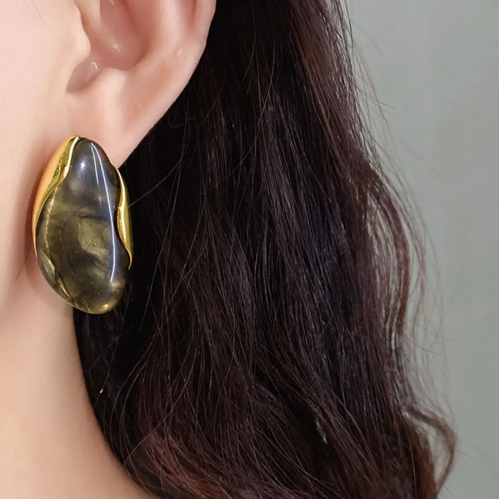 Stainless Steel Resin Amber Earrings Lightweight Translucent Chunky Hoop Earrings Hypoallergenic Acrylic Teardrop Earrings