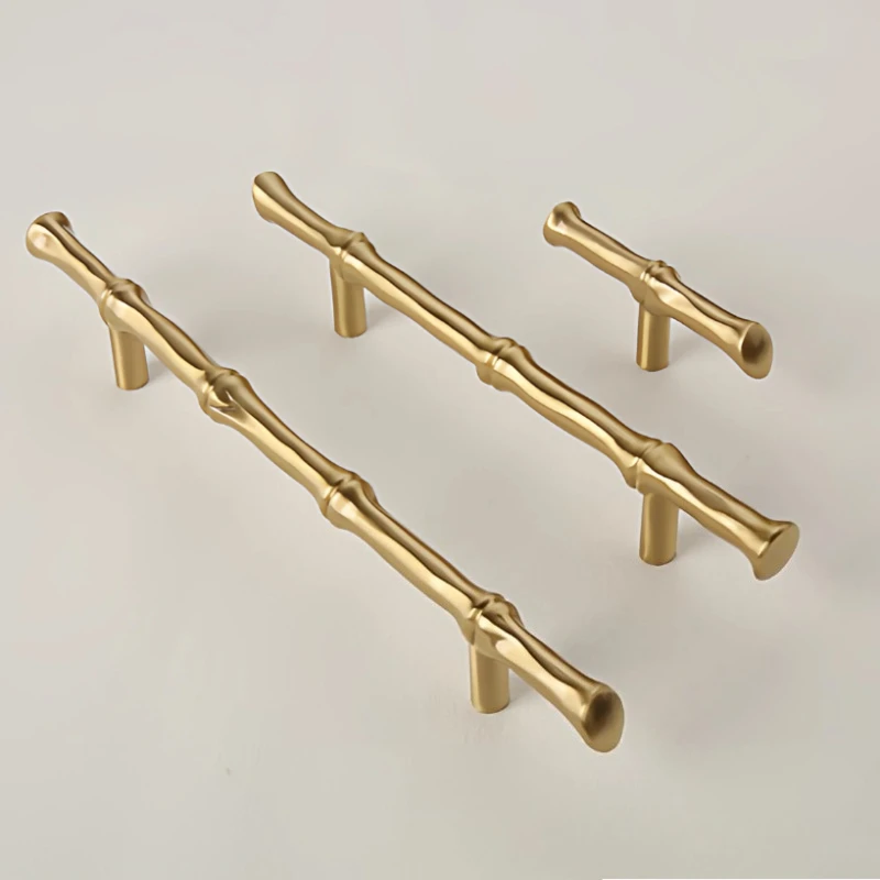 Nordic Bronze Bamboo-shaped Furniture Handle Solid Brass Kitchen Cabinet Pull Cupboard T Bar Handle for Bedroom Vintage Knobs