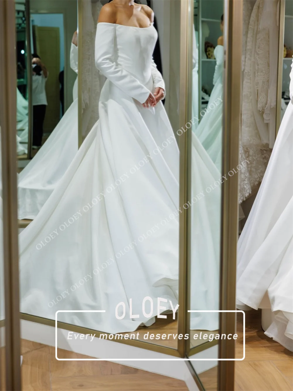 OLOEY Elegant Off The Shoulder A Line Wedding Dress Long Sleeves Puffy Simple Bridal Gown Vestidos De Novia Customized