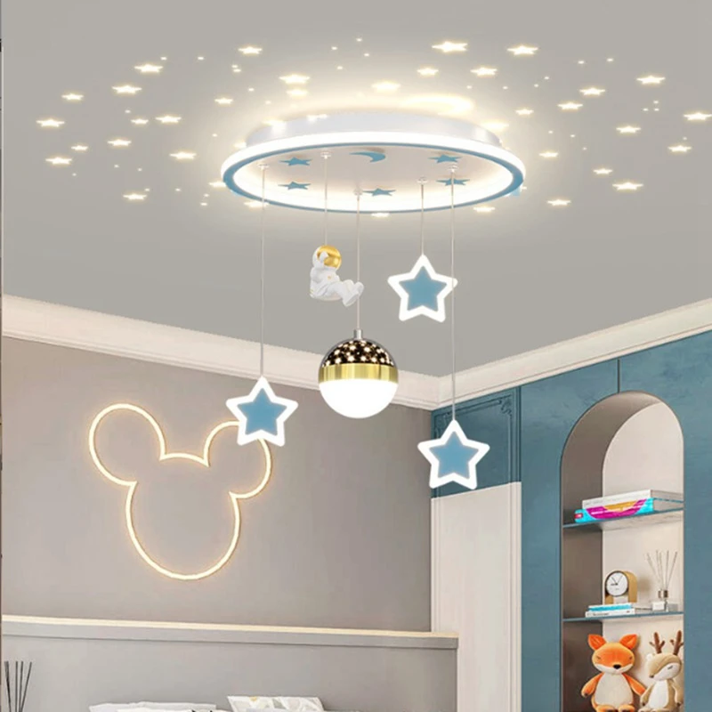 Quarto moderno Teto Lâmpada Astronauta Estudo Sala de Jantar Lustre Criatividade LED Inteligente Decoração Interior Lâmpadas